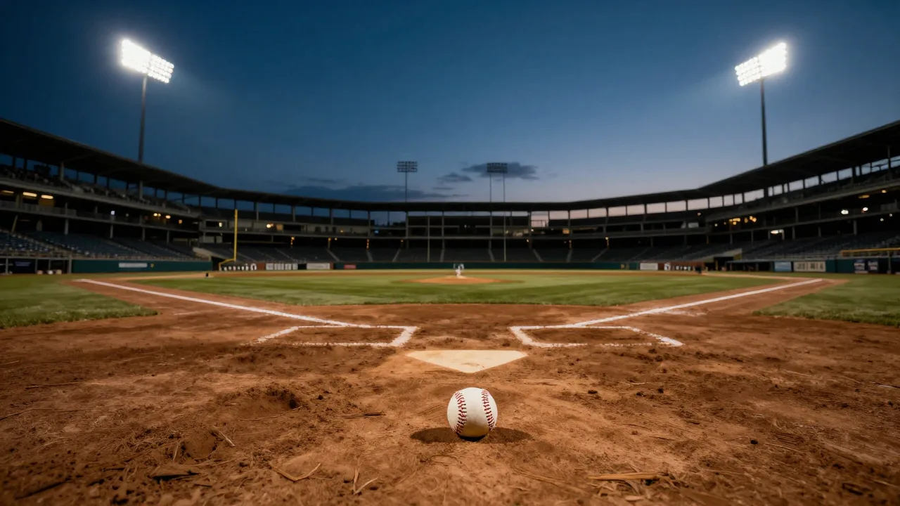 Baseball stadium lights over an empty postseason field