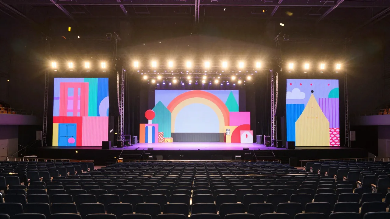 Colorful concert stage prepared for a family live show
