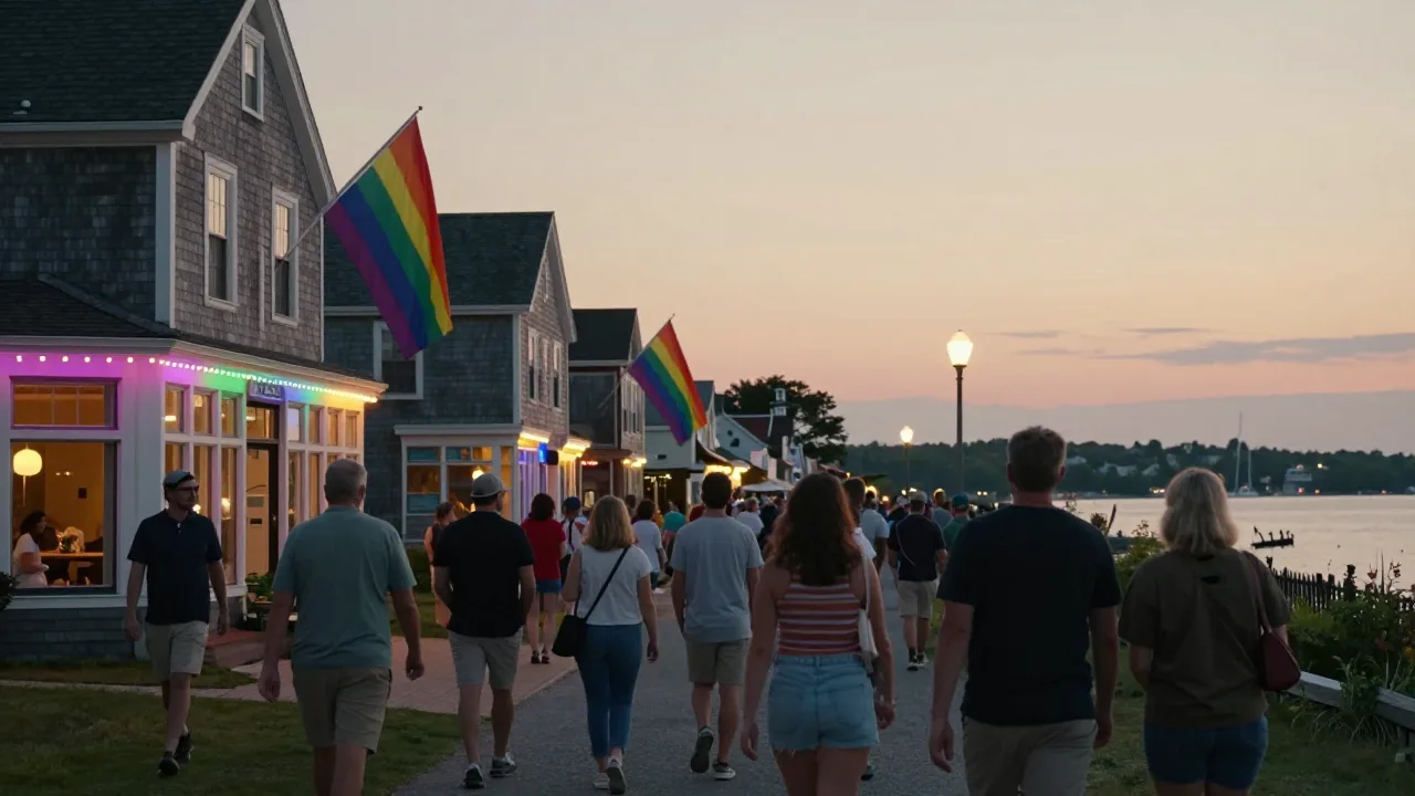 Colorful summer street scene near the beach during Bear Week