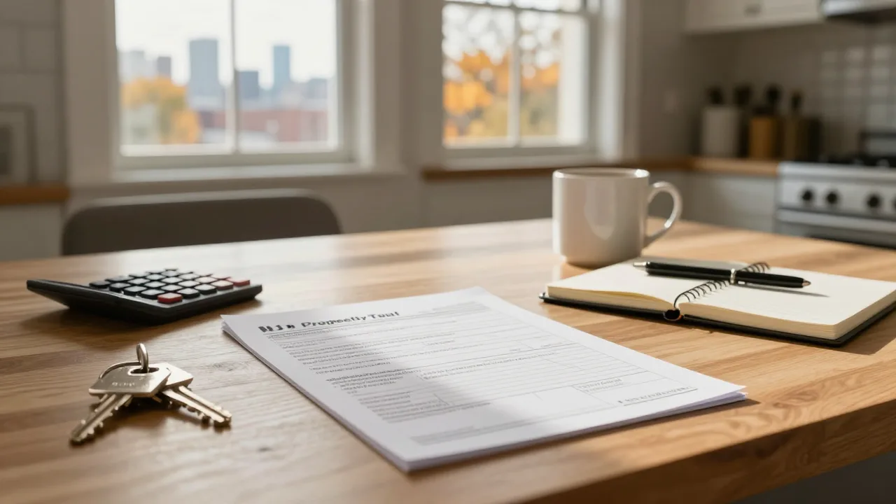 Cook County homeowner reviewing a property tax bill at a kitchen table