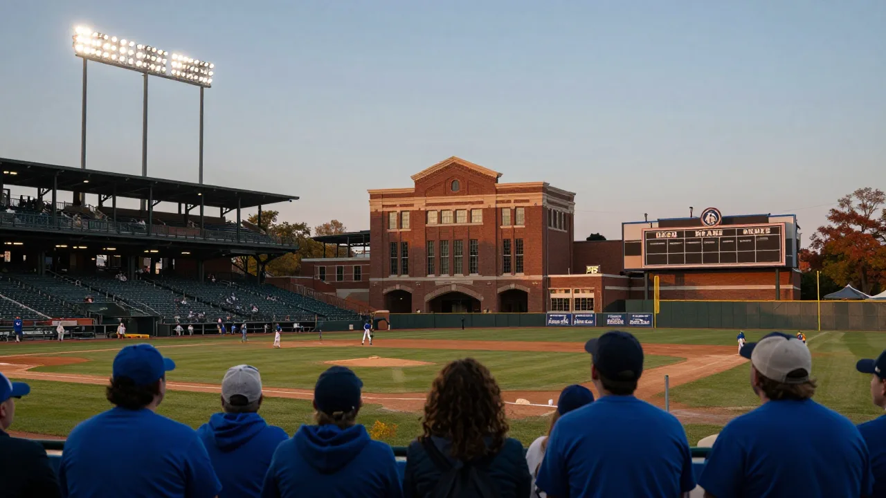 Night baseball game at a historic Chicago ballpark