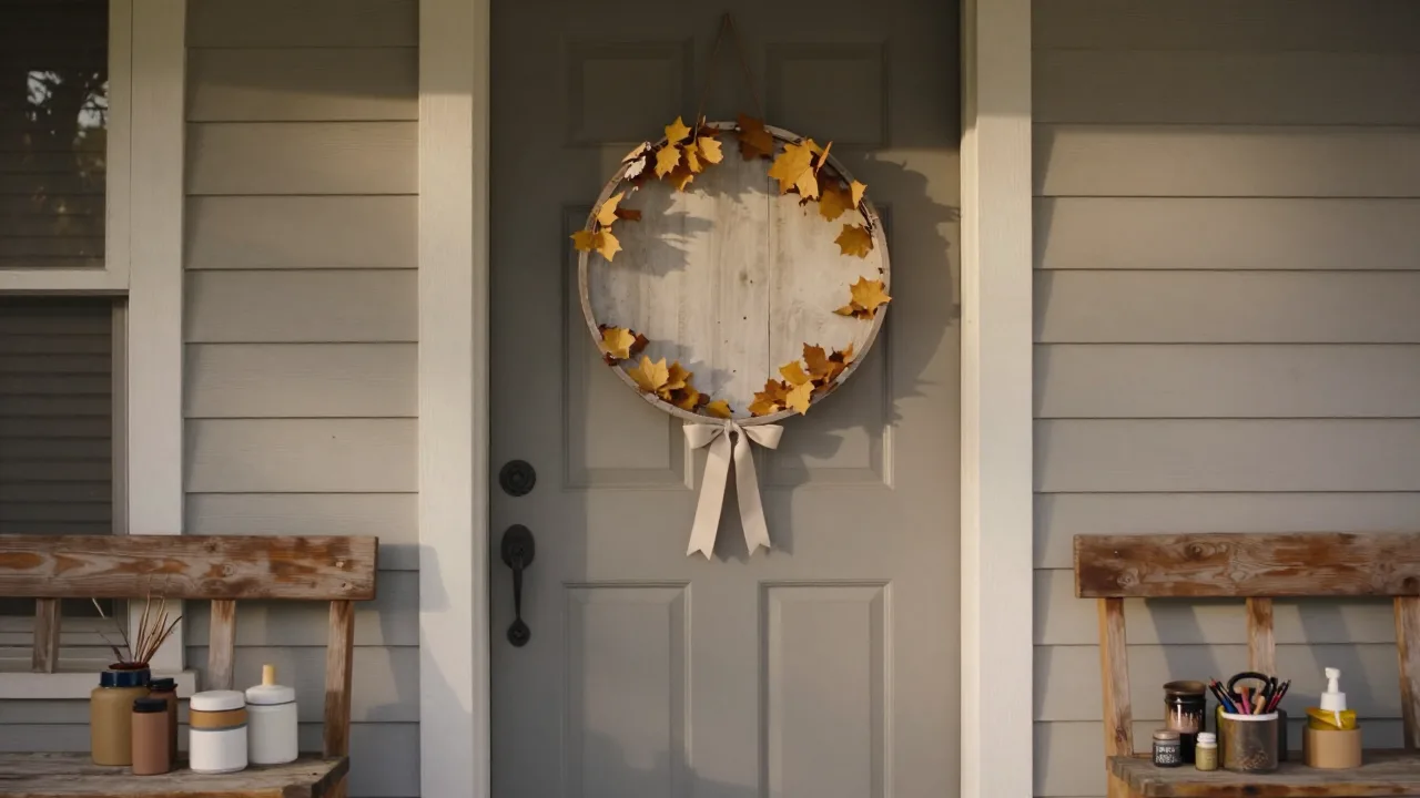 Handmade seasonal door sign on a front porch