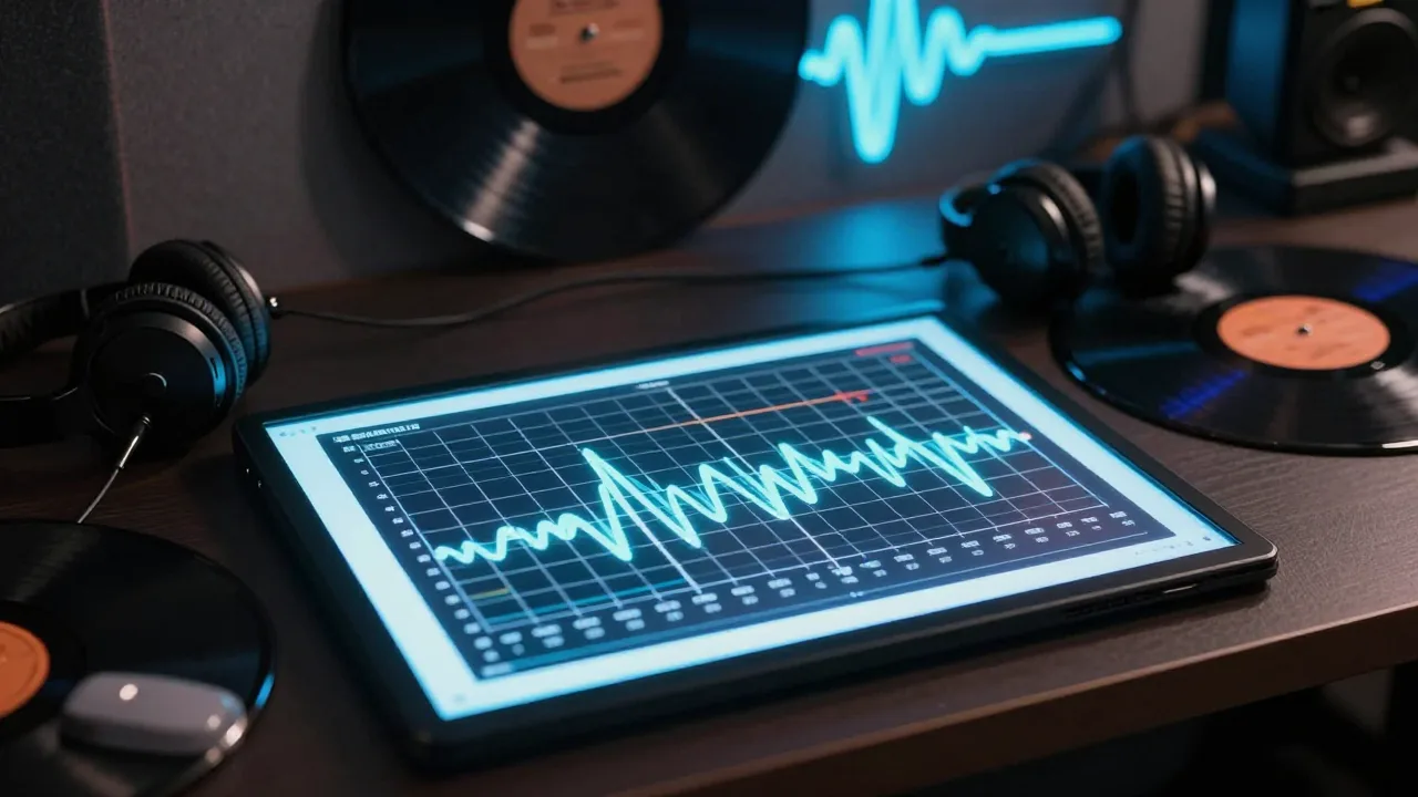 Abstract music chart glowing on a studio desk