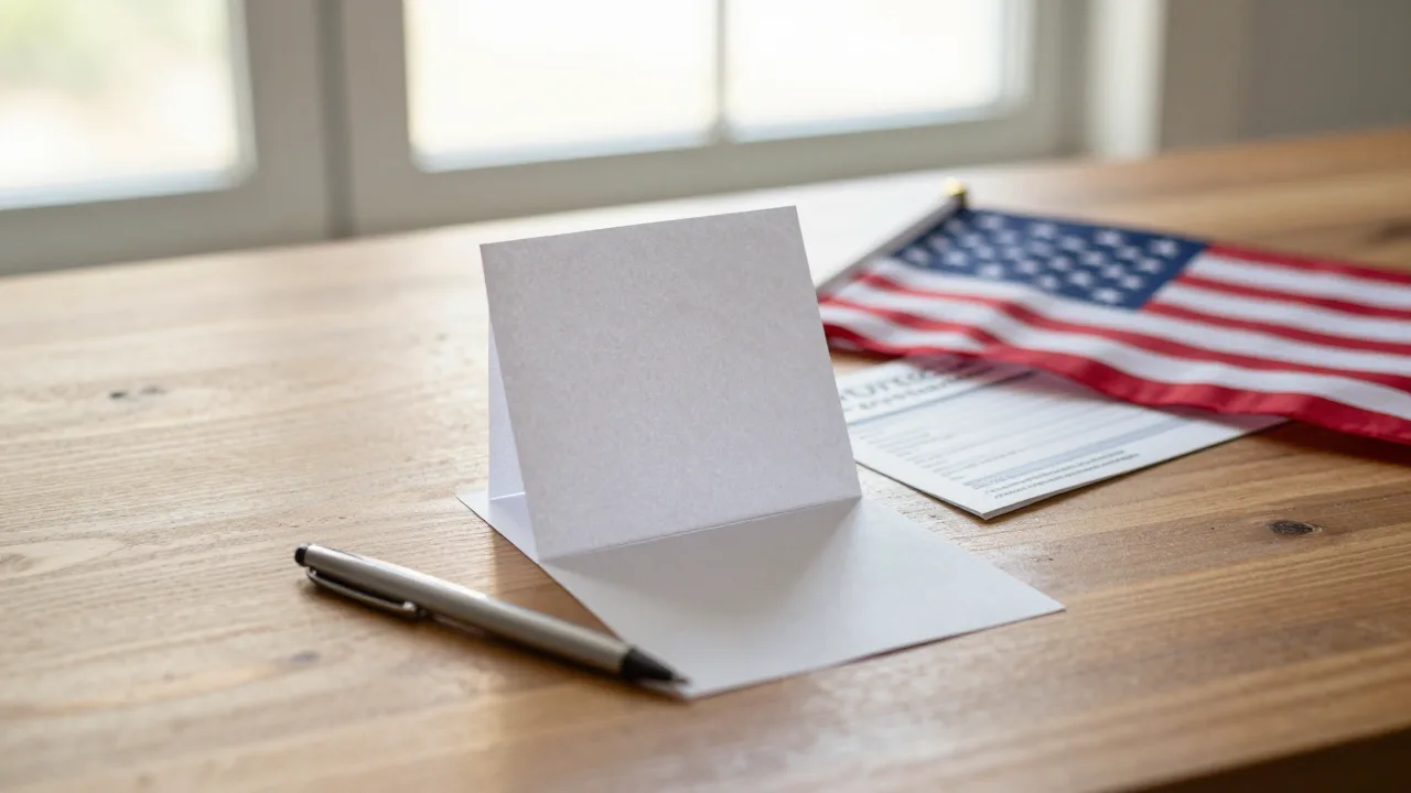 An unmarked ballot and voting materials on a table
