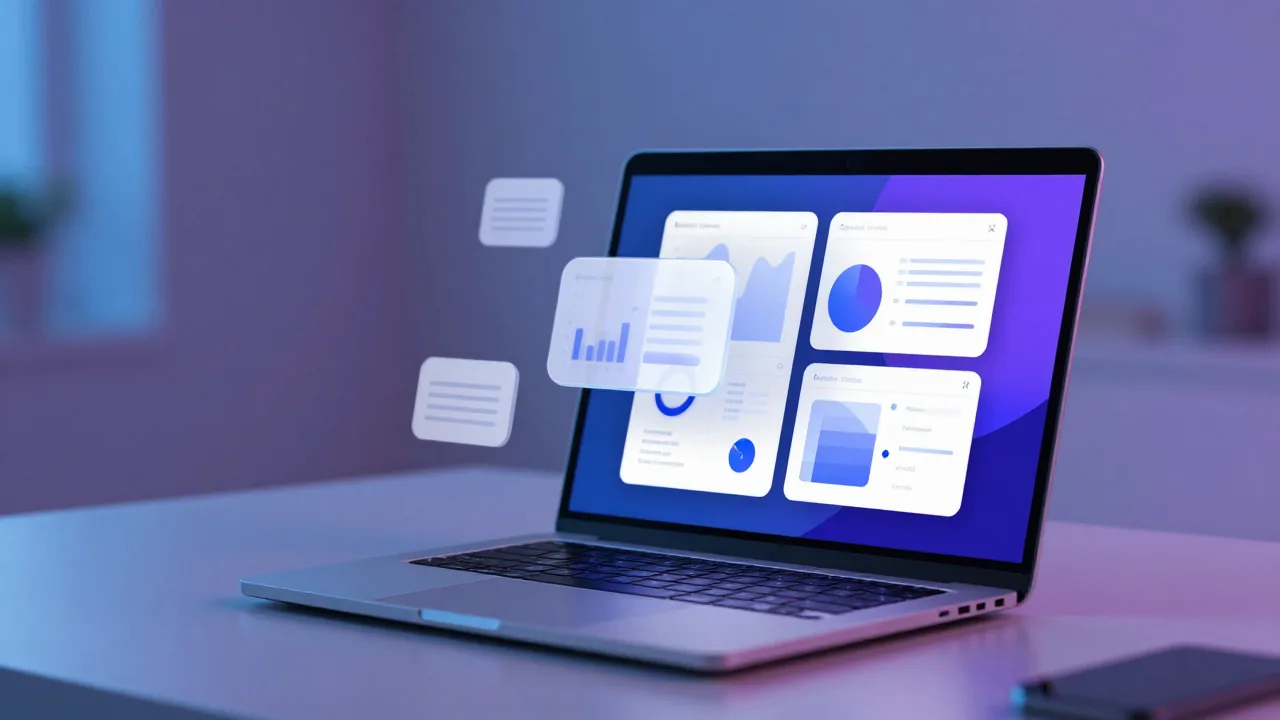 Abstract social media growth dashboard on a laptop