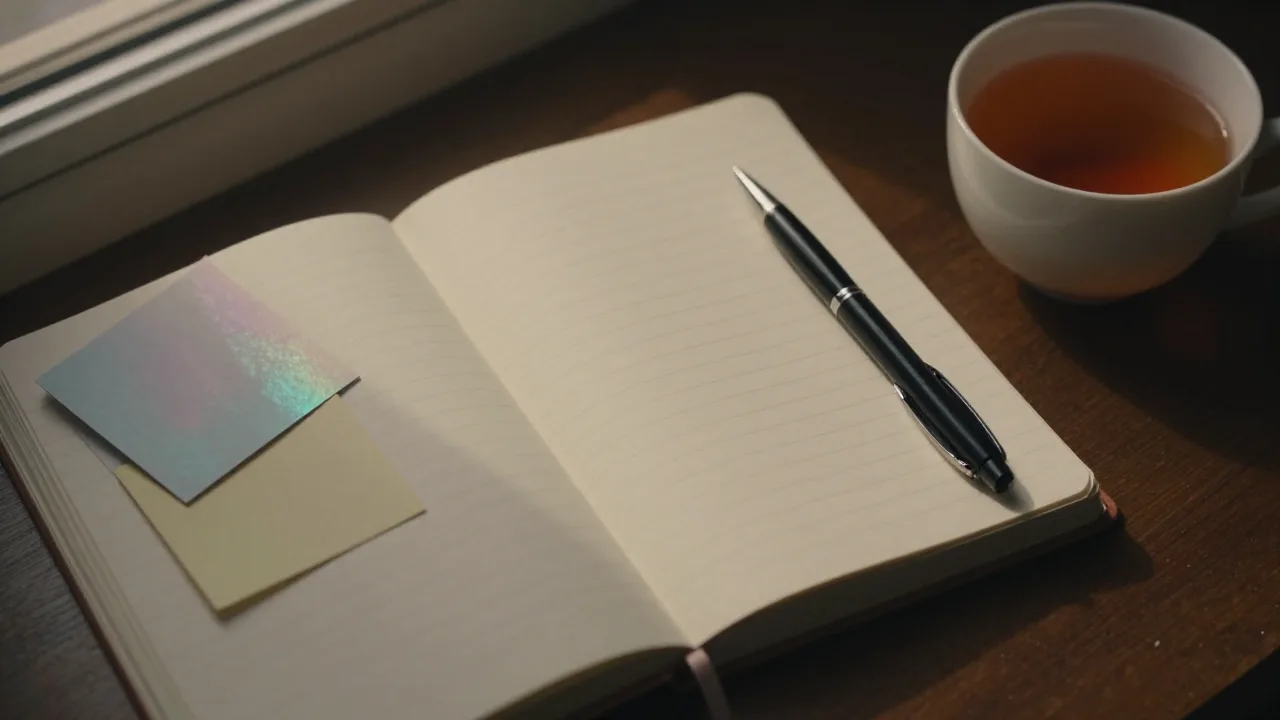 Notebook and coffee beside relationship reflection cards