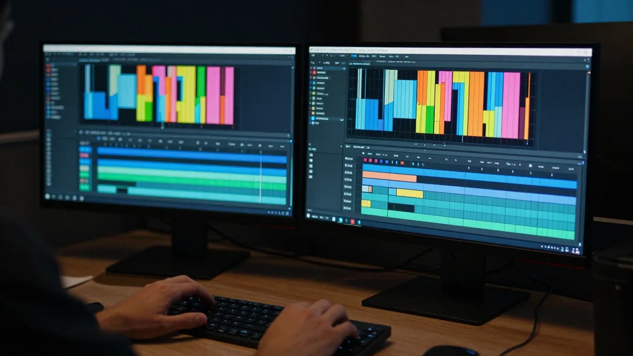 After Effects editing workspace with layered motion graphics timeline