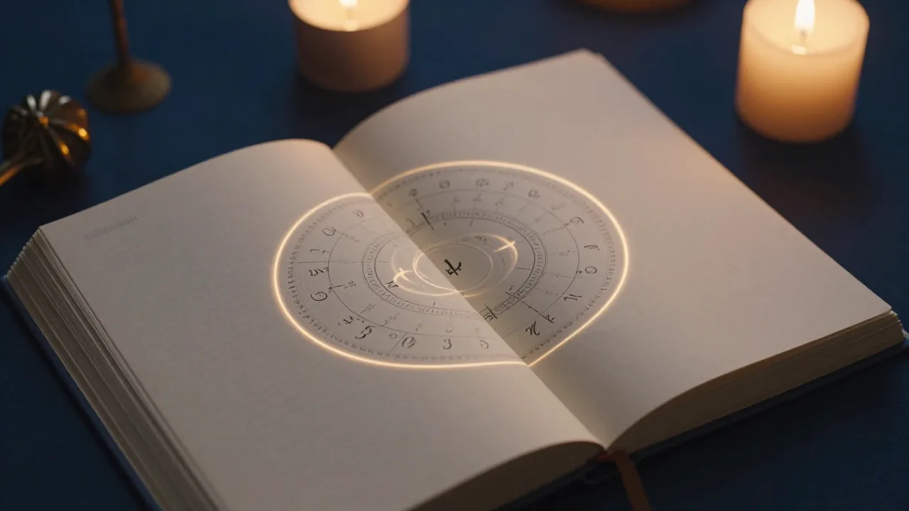 Mystical numerology chart beside a candlelit journal