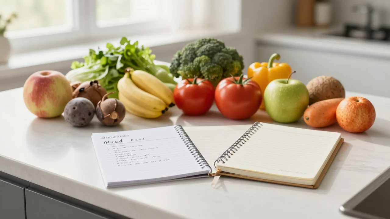Recipe ingredients beside a blood sugar journal