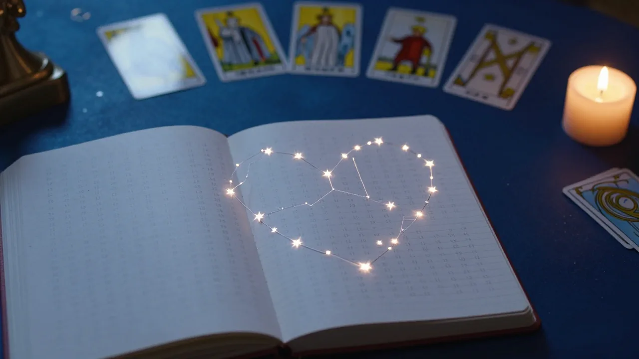 Moonlit constellation map beside a handwritten birth date