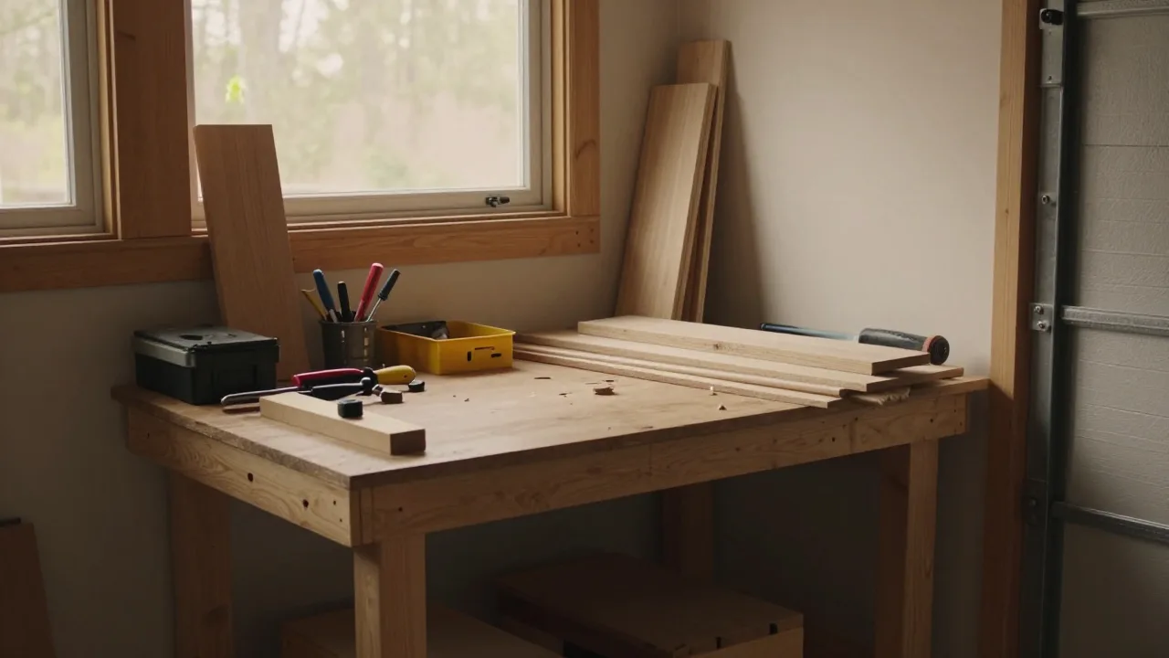 Compact woodworking workshop with neatly arranged tools