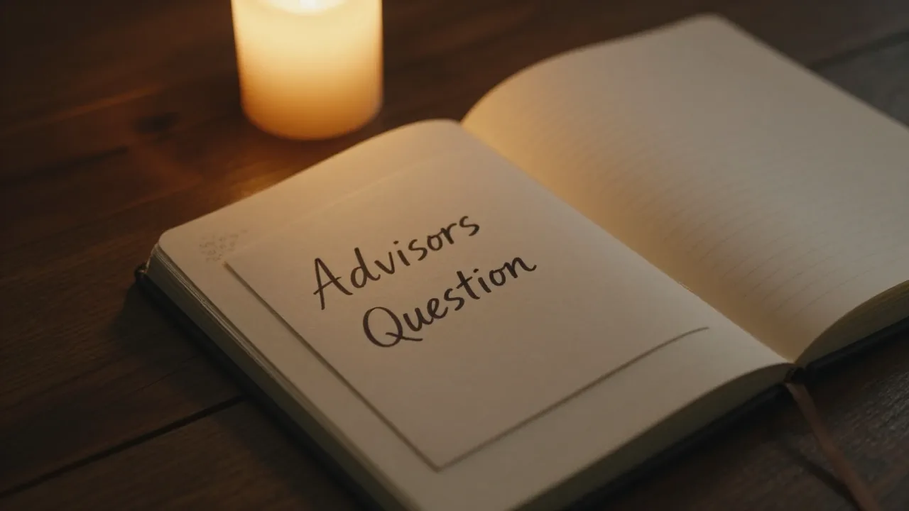 Notebook beside a glowing candle and a question card