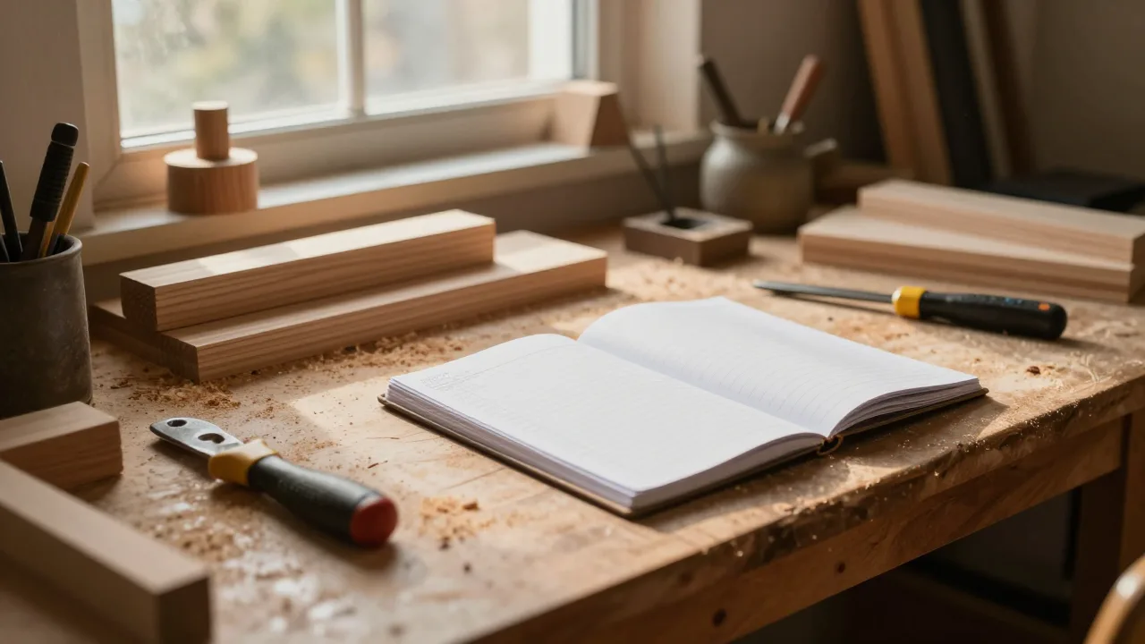 Woodworker planning small projects in a compact home workshop