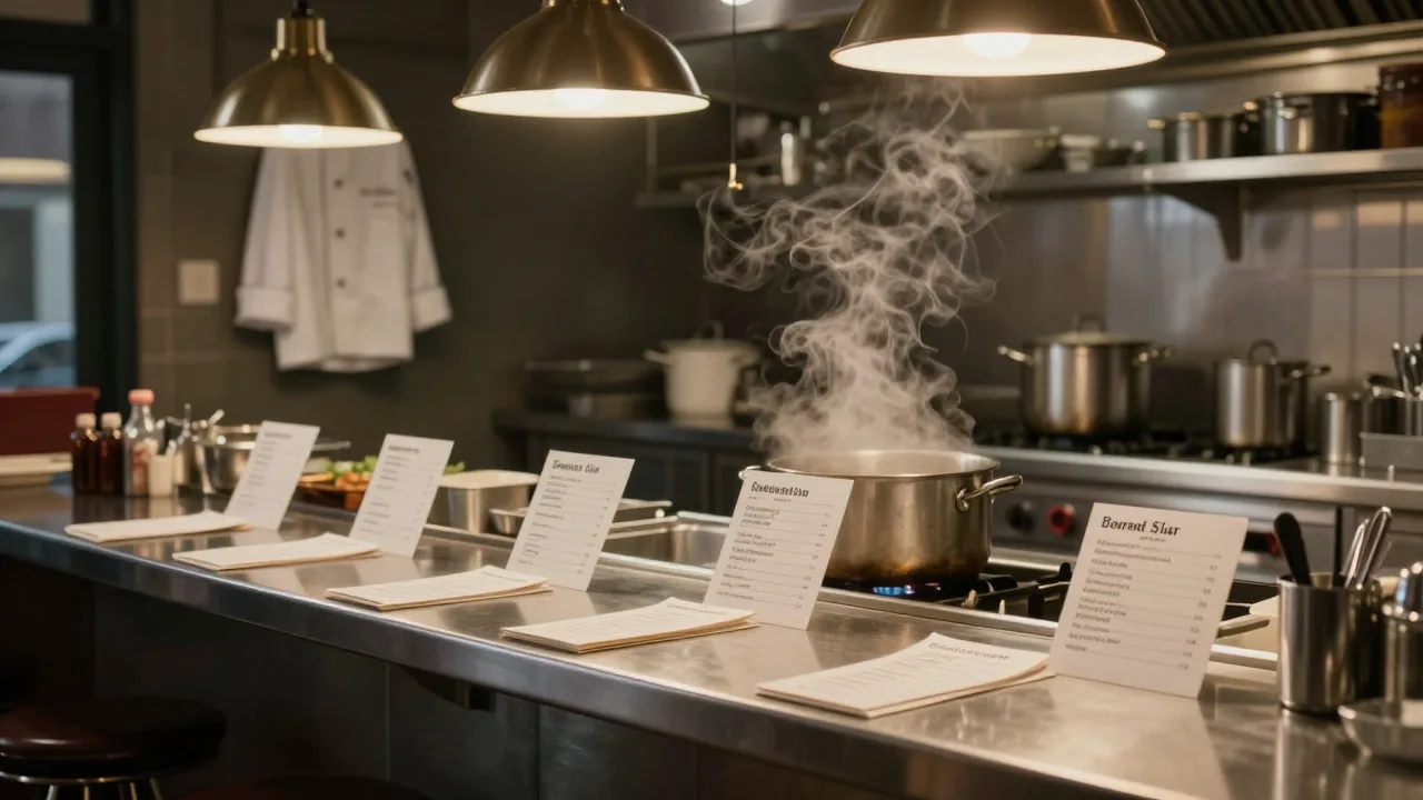 Empty restaurant kitchen before service